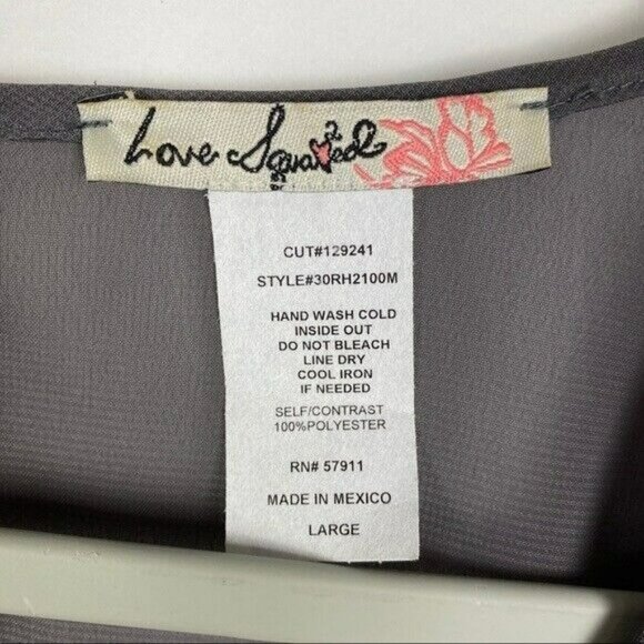 Love Squared Sequin Chevron Keyhole Ruffle Hem Blouse Women's Large Gray Taupe - Picture 2 of 7